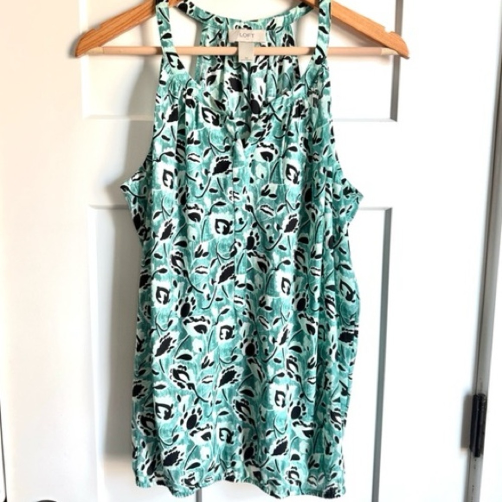 Loft Women's Aqua Floral Halter Tank Top size petite Large